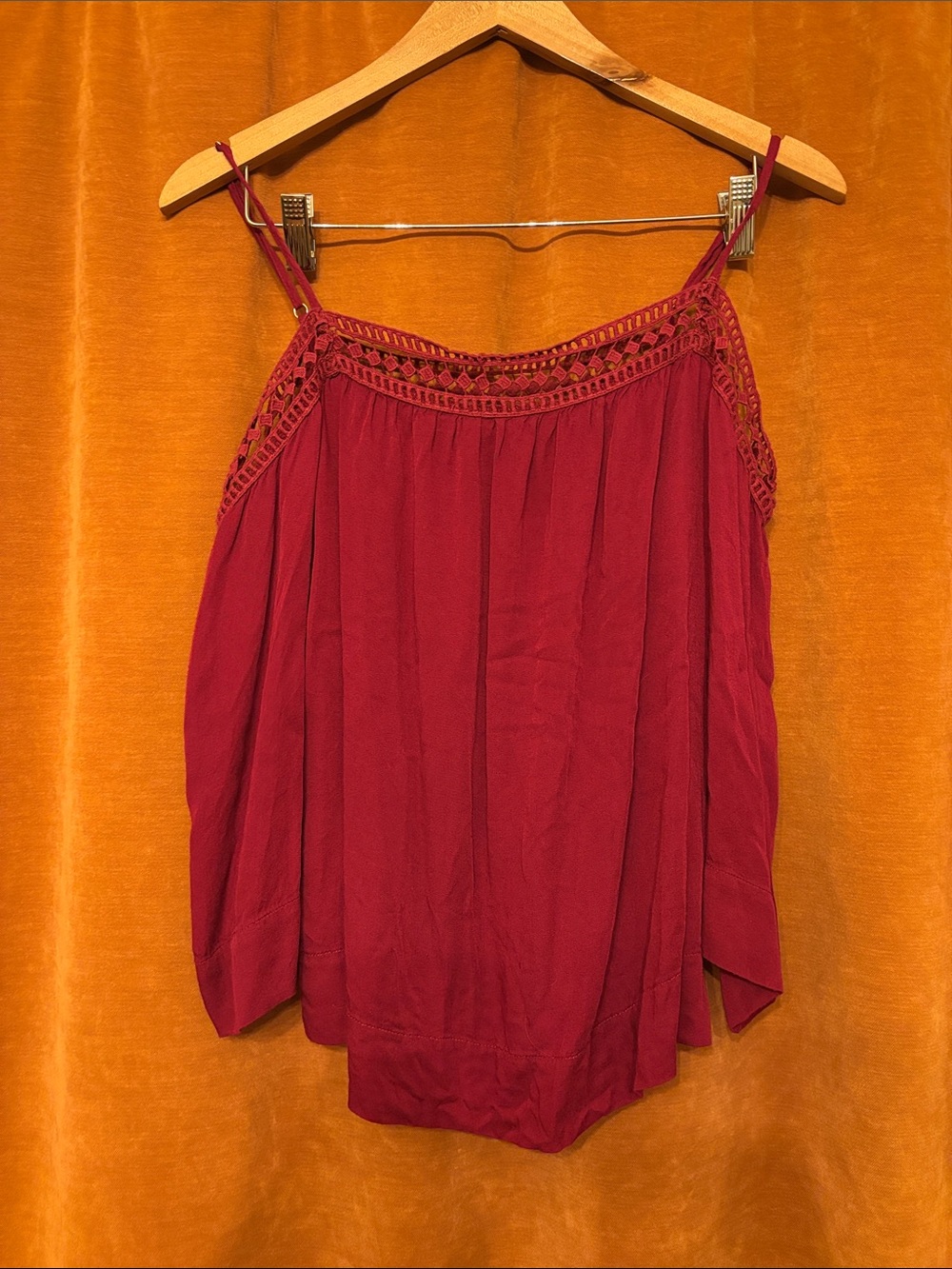lovestitch Crimson Crochet-Trim Spaghetti Strap Camisole